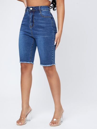 Shorts mezclilla biker bajo crudo