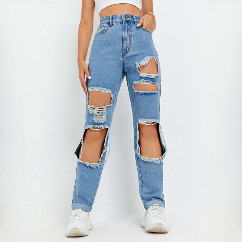 

High Waist Ripped Jeans, Light wash