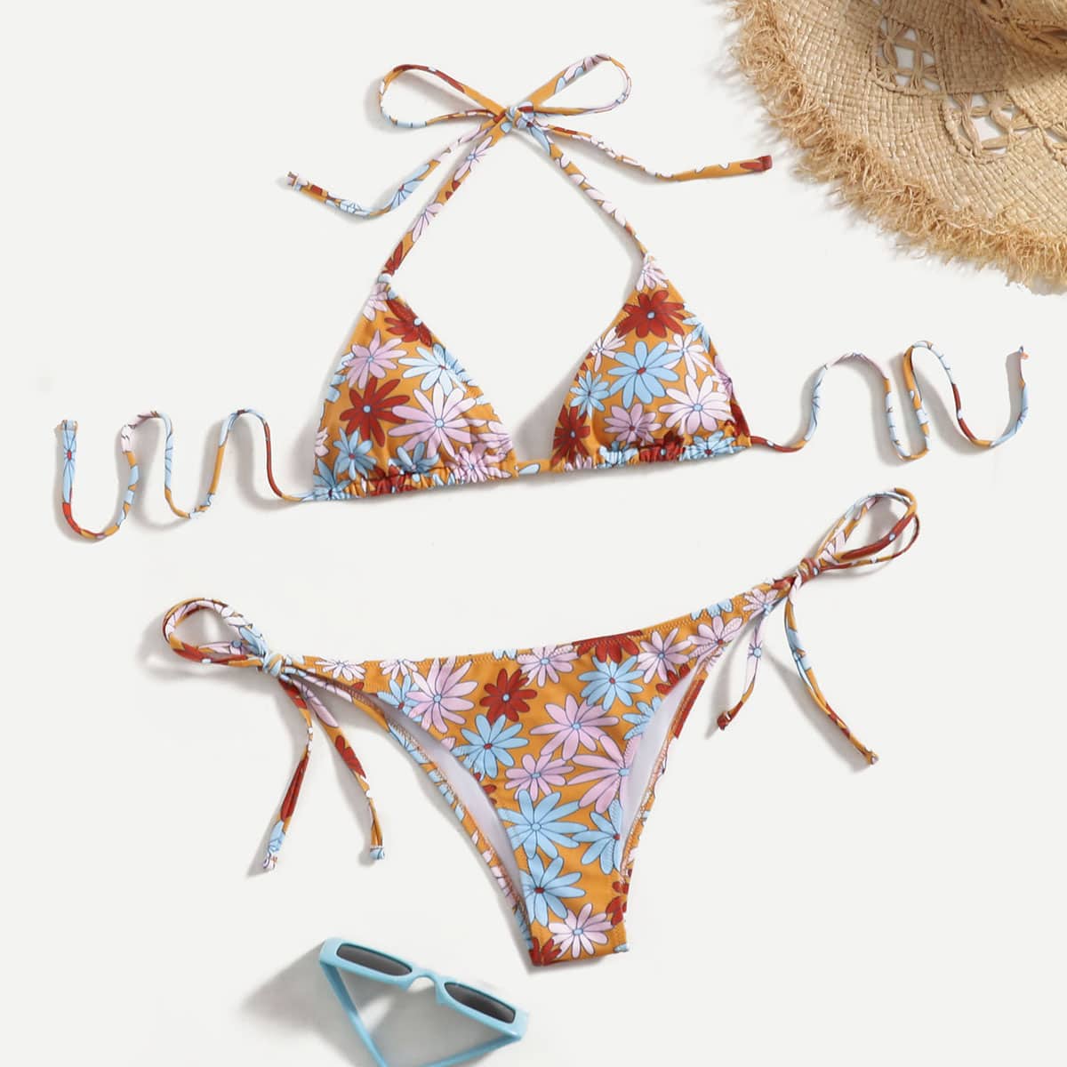 

Floral Triangle Bikini Swimsuit, Multicolor