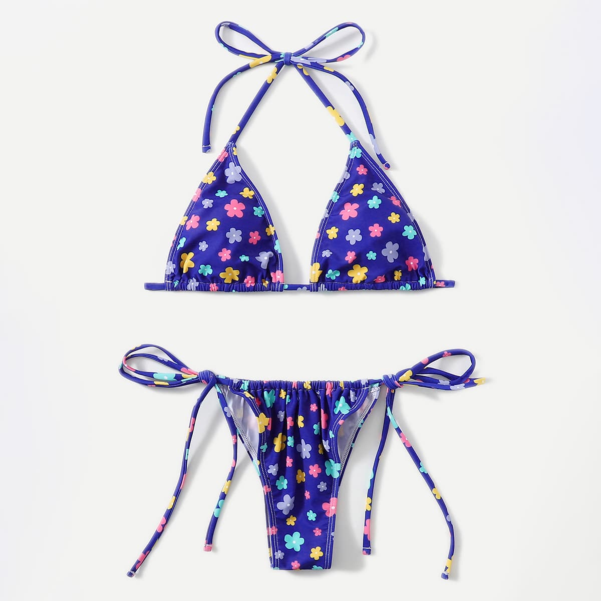 

Floral Triangle Bikini Swimsuit, Royal blue