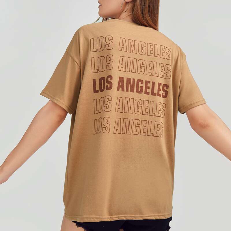 

Letter Print Drop Shoulder Tee, Khaki