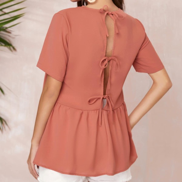 

Maternity Tie Back Solid Peplum Top, Redwood