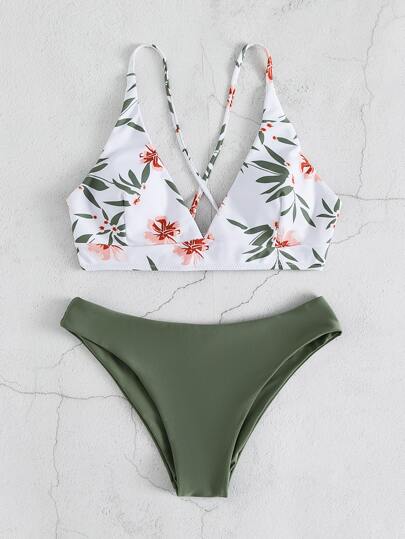 SHEIN Swim Biquíni Floral com Estampa Aleatória de Verão na Praia