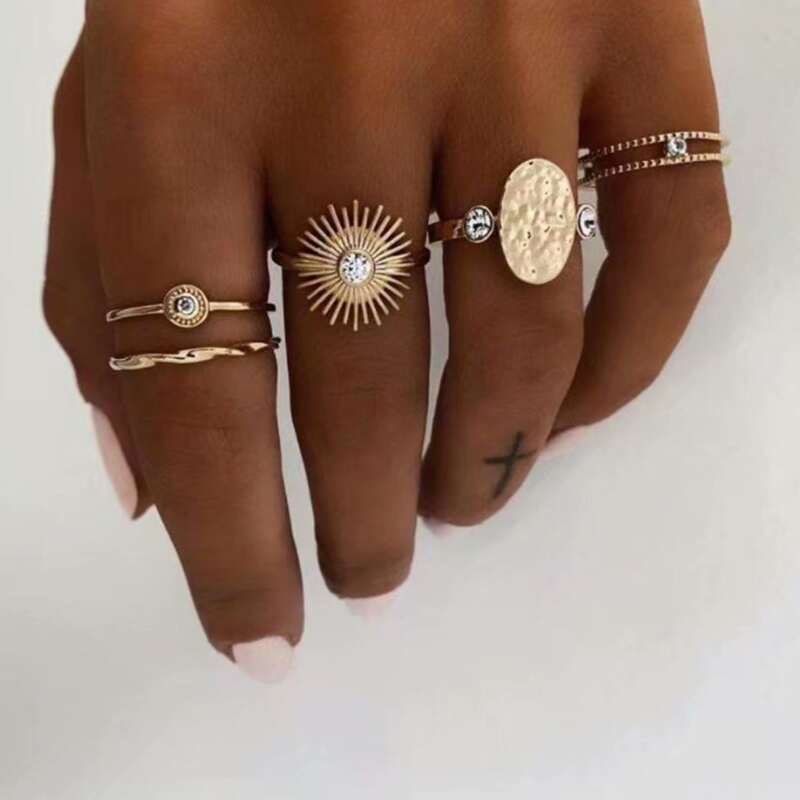 

5pcs Rhinestone Decor Ring, Gold