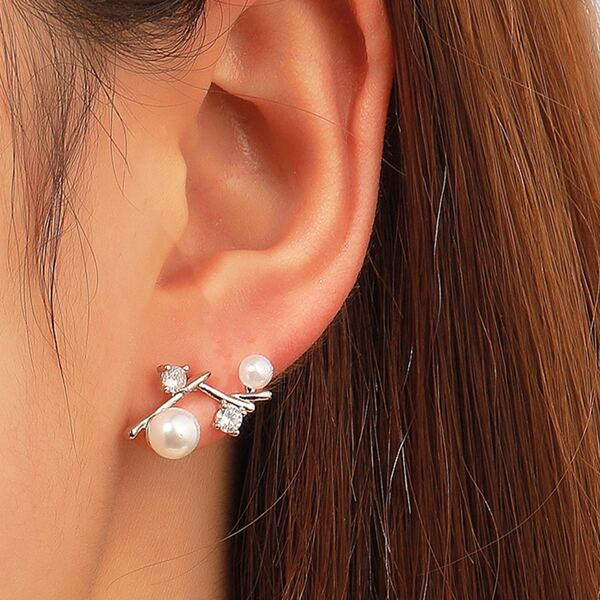 

Zircon Decor Stud Earrings, Silver