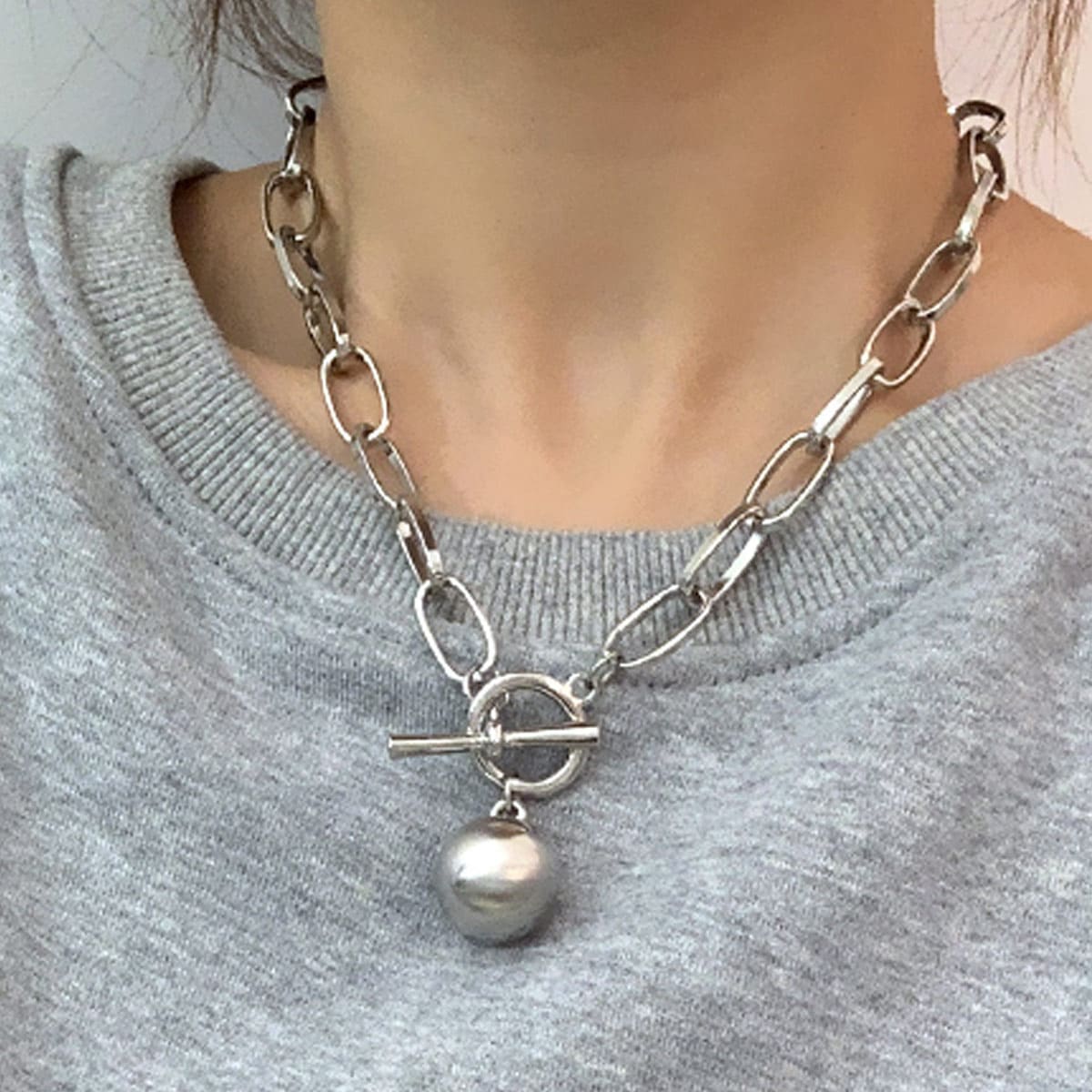 

Geo Charm Chain Necklace, Silver