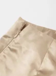 SHEIN Zip Side Slit Hem Satin Skirt - Champagne - View 5