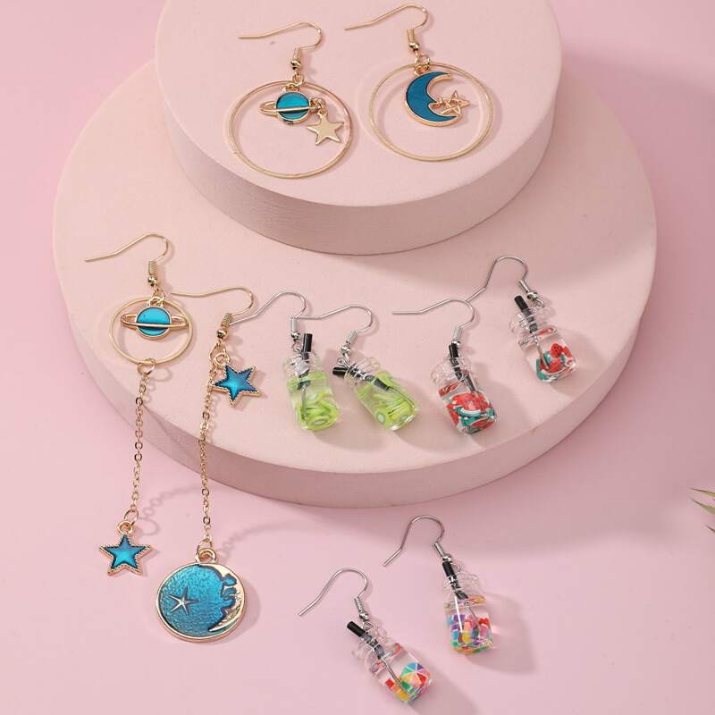 

5pairs Geo Charm Earrings, Multicolor
