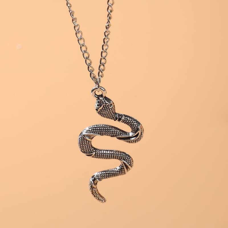 

Snake Charm Chain Necklace, Antique silver