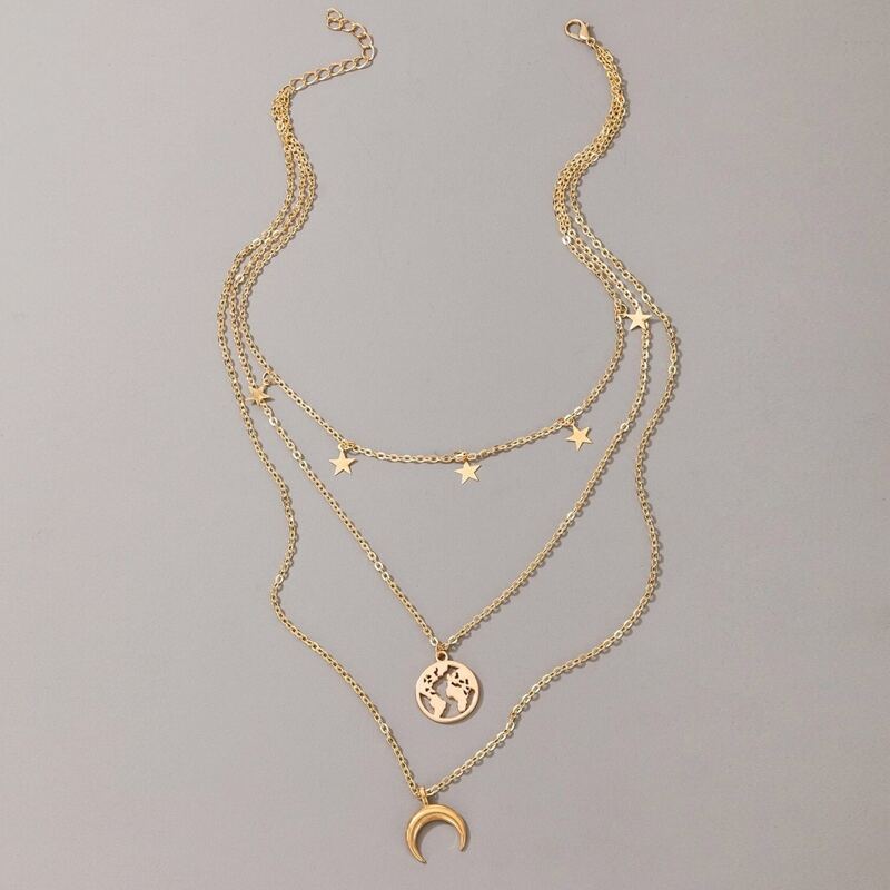 

1pc Moon Charm Layered Necklace, Gold