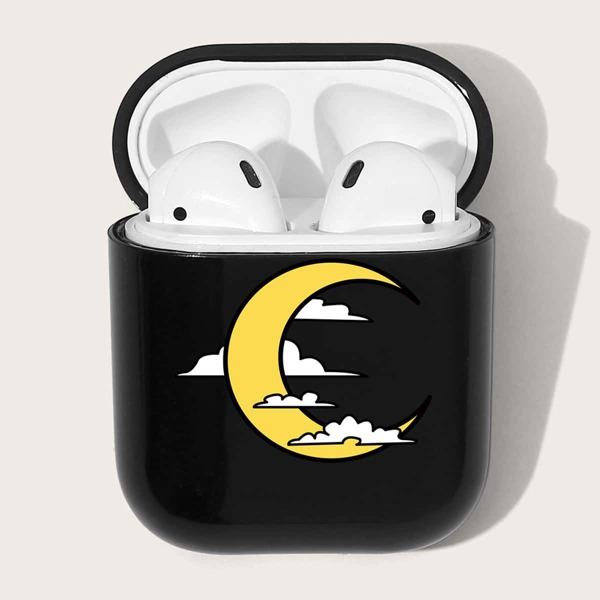

Чехол для Airpods с принтом луны и облака, Чёрный