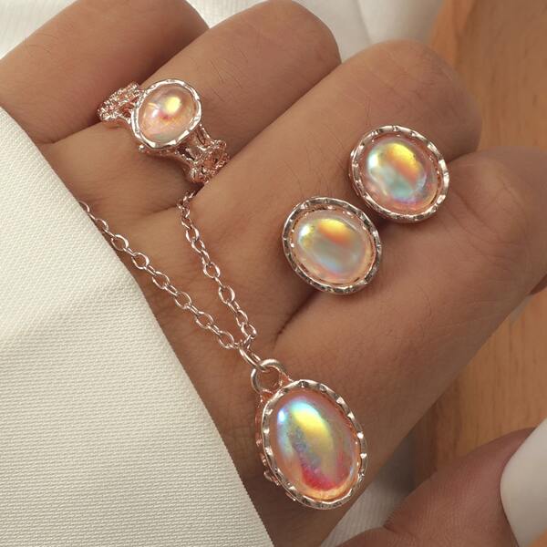

4pcs Oval Jewelry Set, Multicolor