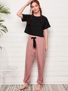 T恤和波卡圓點褲子睡衣套裝 - 彩色 - 查看 5