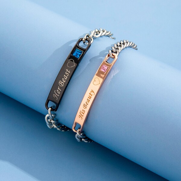 

2pcs Letter Graphic Chain Bracelet, Multicolor