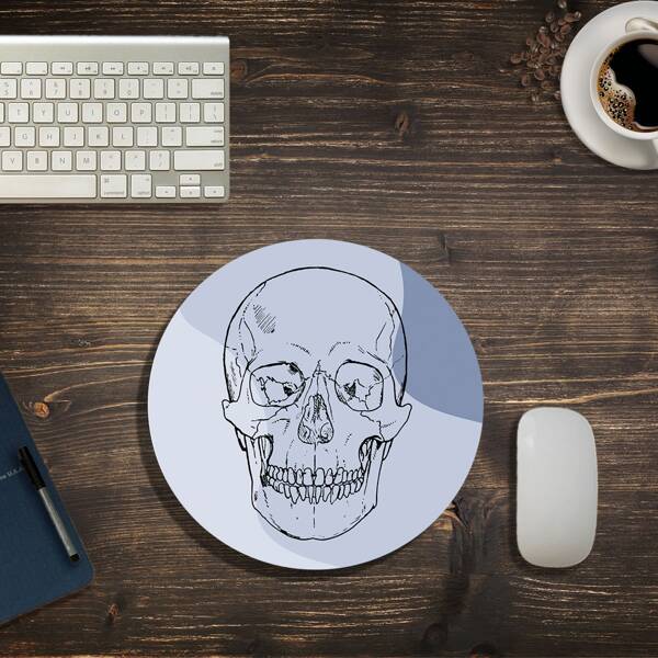 

Skull Print Round Mouse Pad, Grey