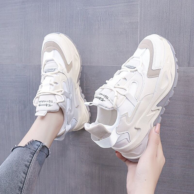 

Lace Up Front Low Top Chunky Sneakers, Beige