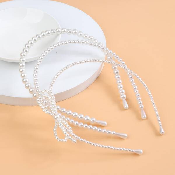 

3pcs Girls Faux Pearl Hair Hoop, White