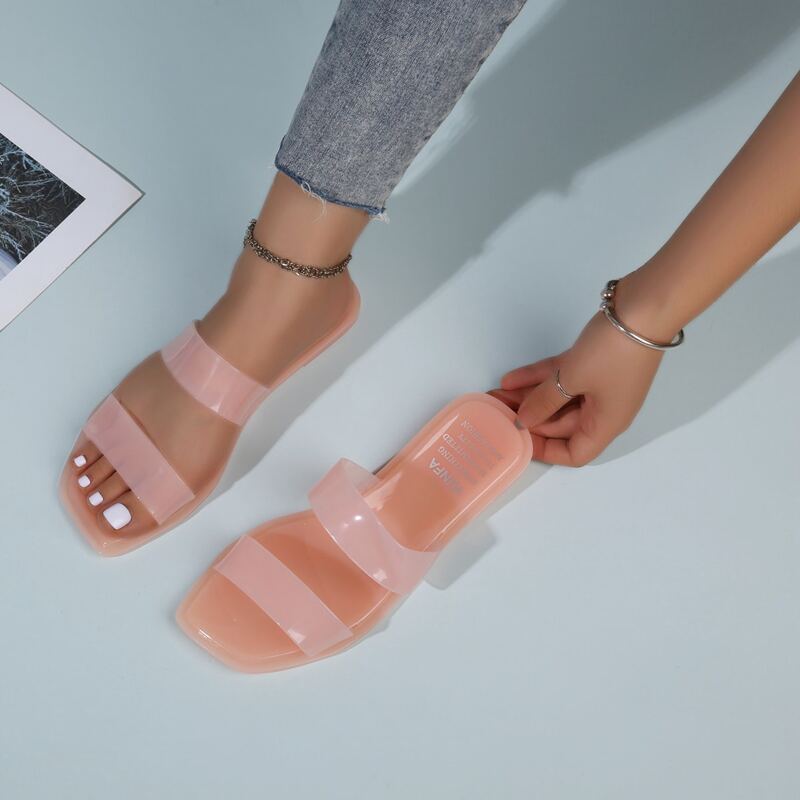 

Clear Double Strap Slides, Baby pink