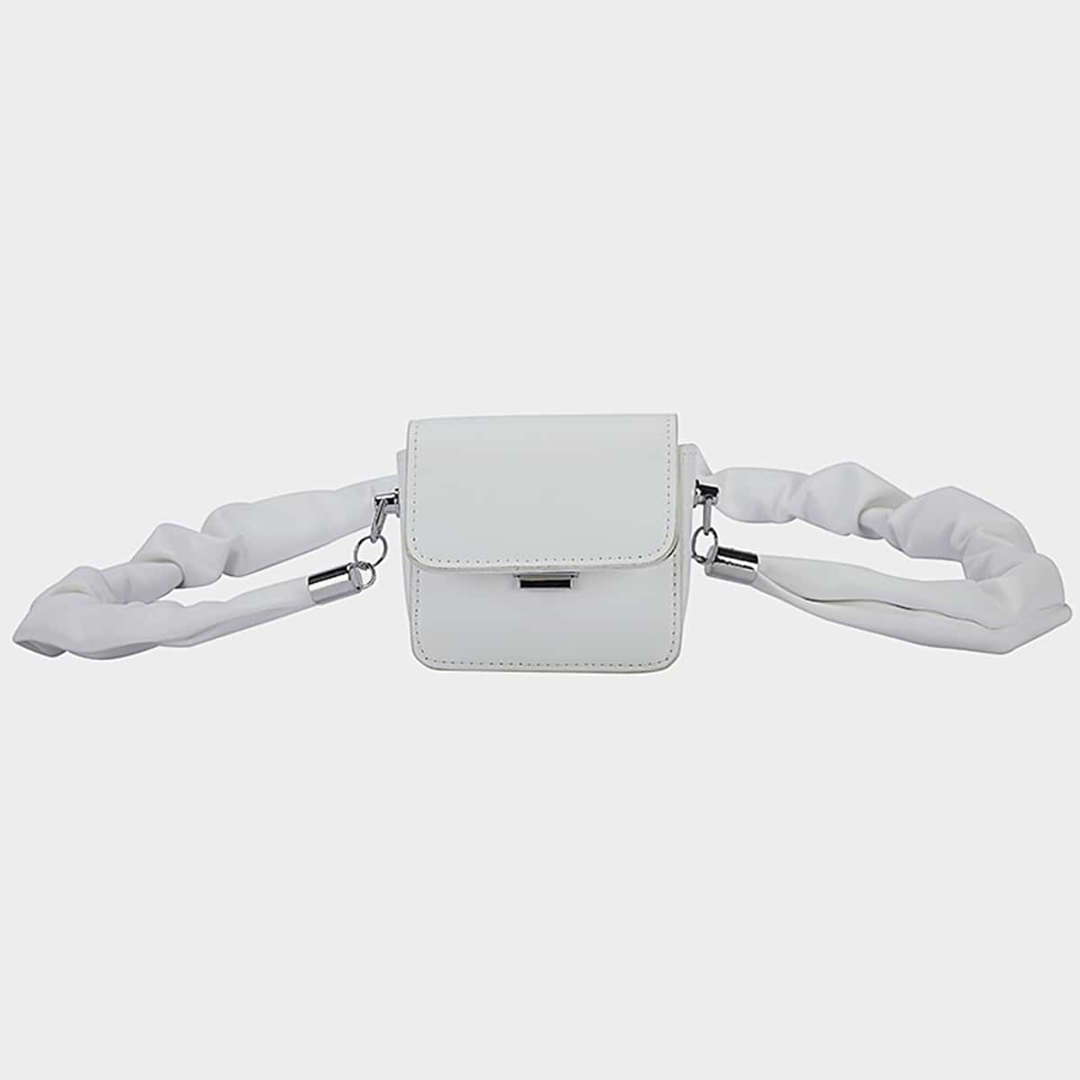 

Mini Ruched Strap Crossbody Bag, White