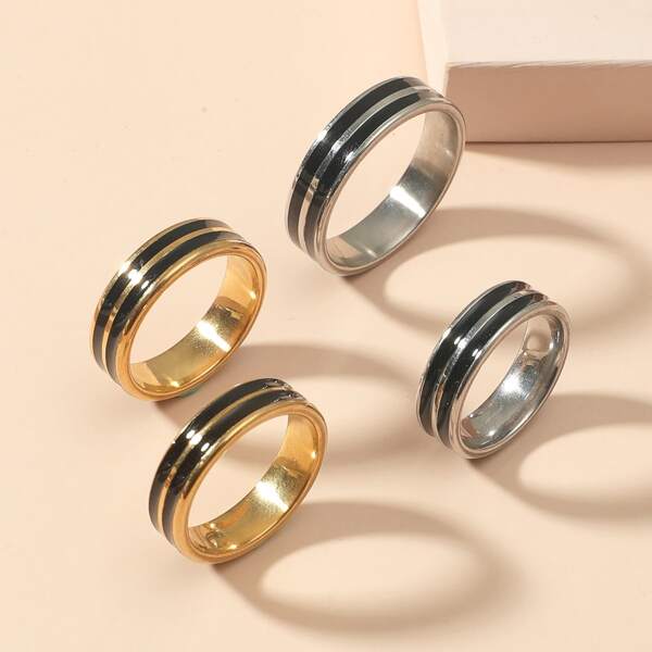 

4pcs Stainless Steel Ring, Black
