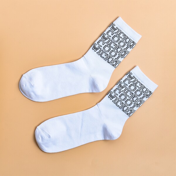

Men Letter Graphic Crew Socks, White