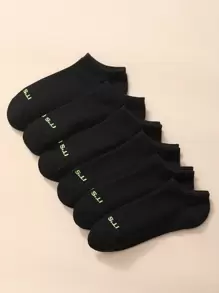 6pairs Men Letter Graphic Ankle Socks - Black - View 1