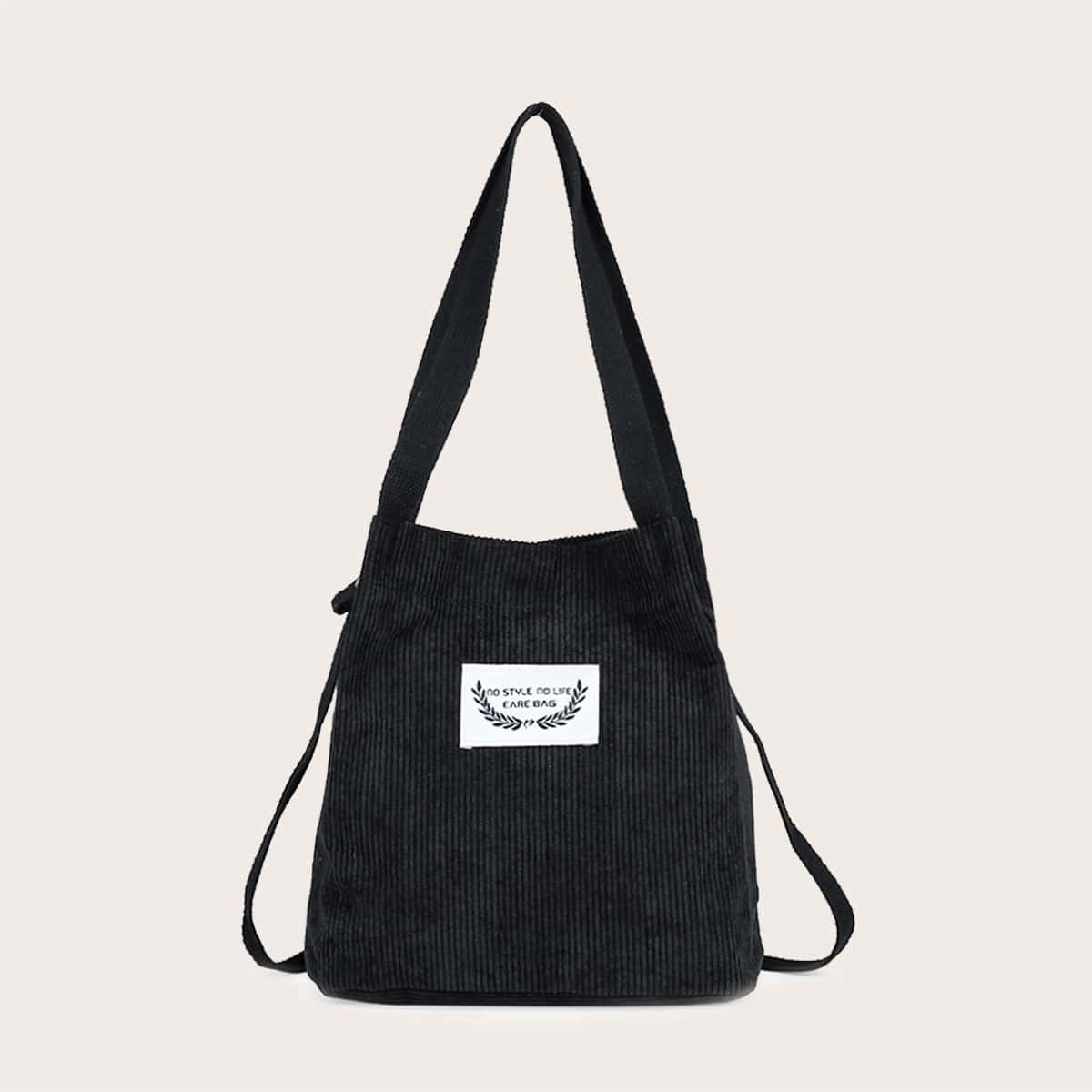 

Ribbed Corduroy Shoulder Bag, Black