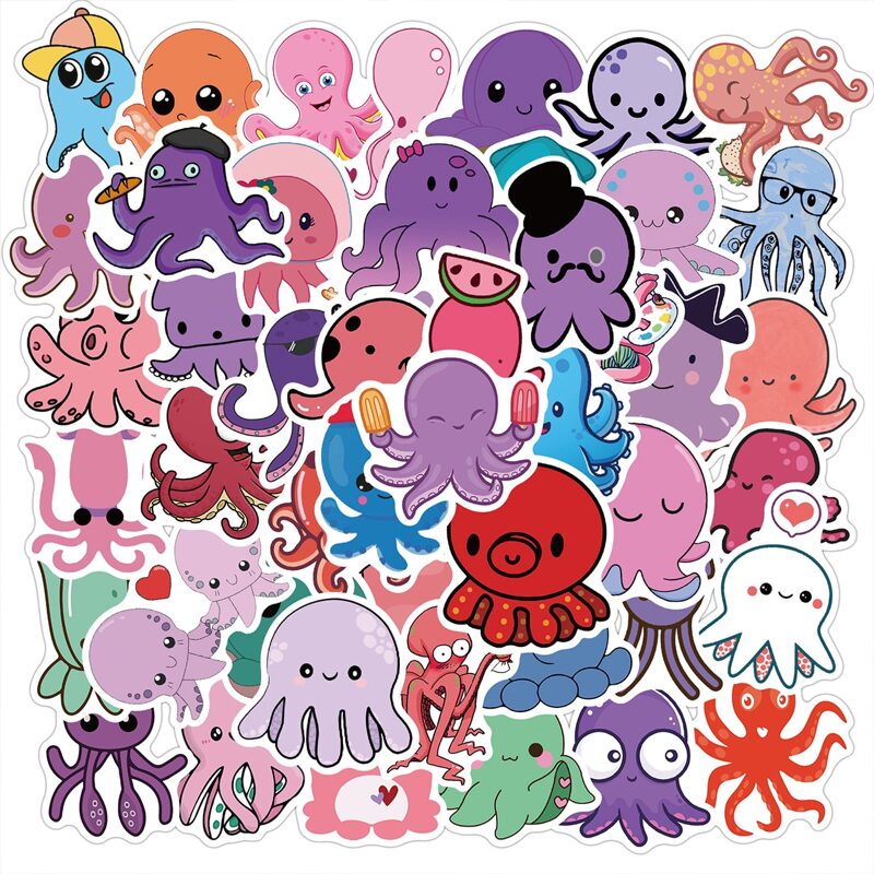 

50pcs Octopus Print Sticker, Multicolor