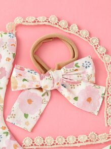 Babero de bebé con patrón floral con diadema - Rosa - Ver 4