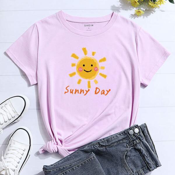 

Sun & Slogan Graphic Tee, Lilac purple
