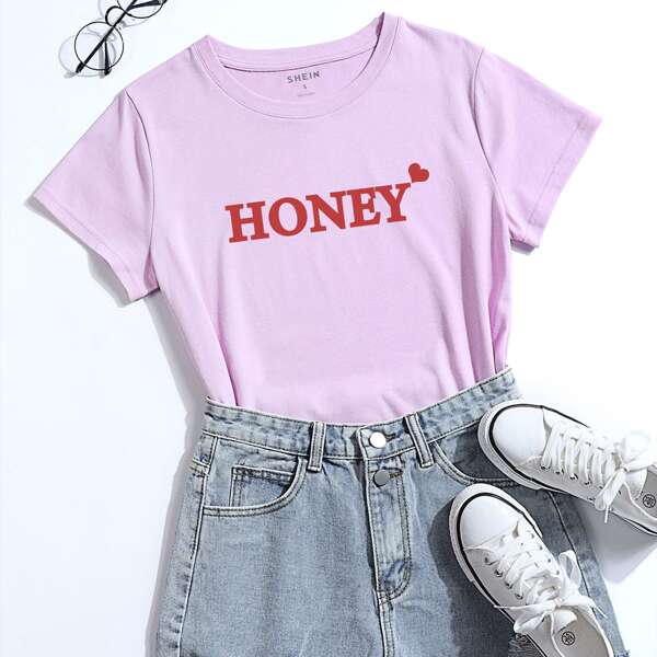 

Heart & Letter Graphic Tee, Lilac purple