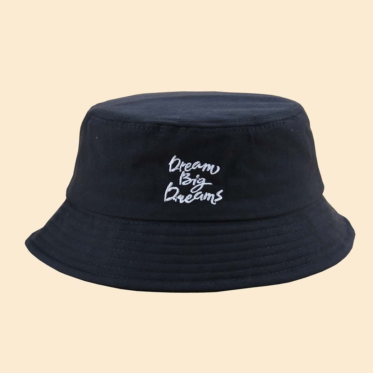 

Letter Graphic Embroidery Bucket Hat, Black