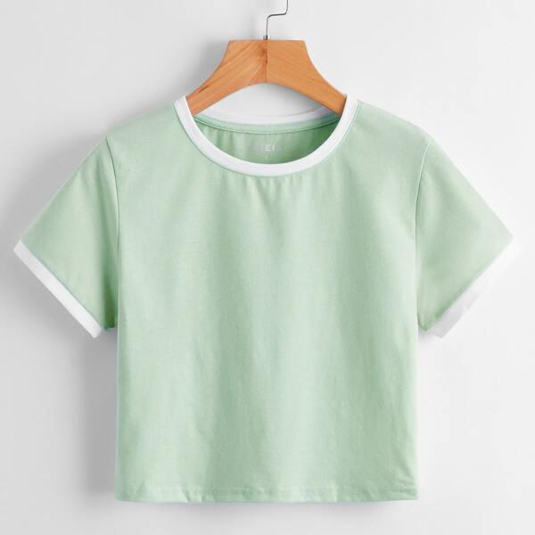 

Contrast Binding Crop Tee, Mint green