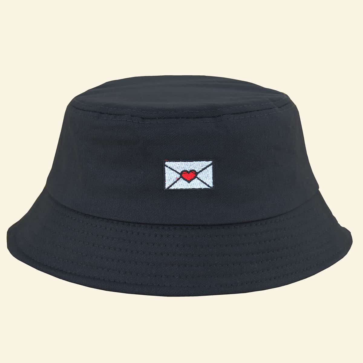 

Envelope Embroidery Bucket Hat, Black