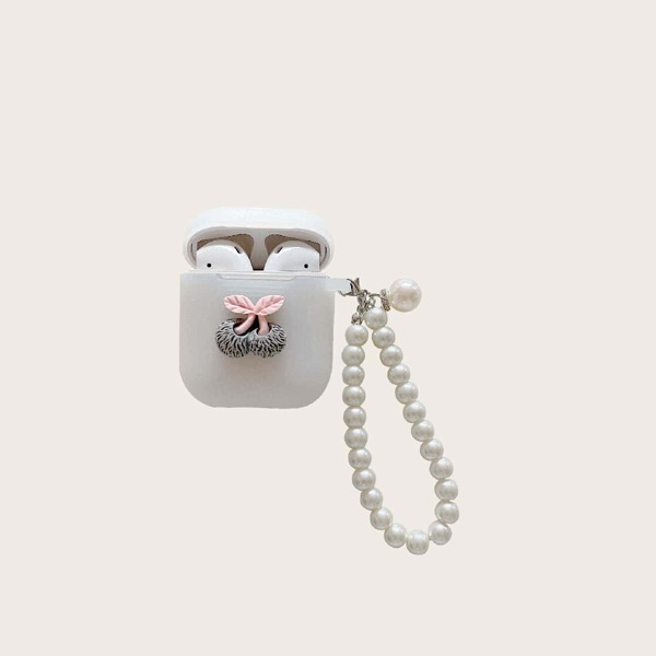 

Cherry Decor Case For Airpods With Faux Pearl Strap, White