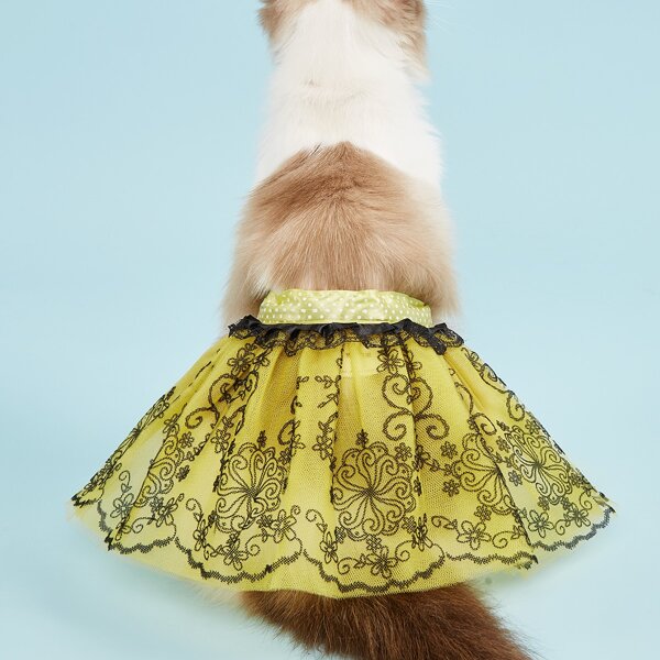 

Flower Print Pet Mesh Dress, Yellow