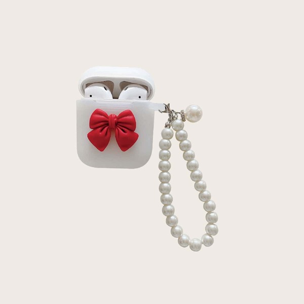 

Чехол с бантом для Airpods с ремешком из искусственного жемчуга, Белый