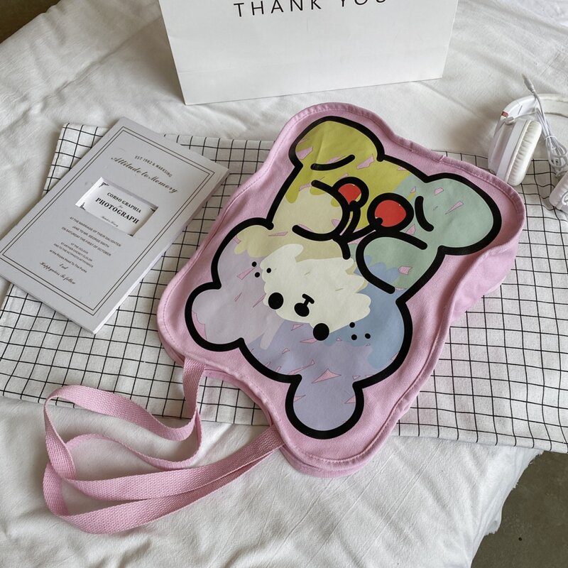 

Cartoon Graphic Tote Bag, Pink