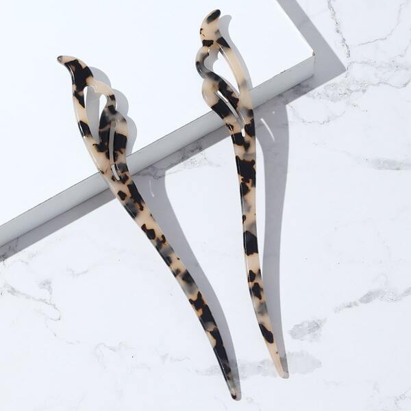 

2pcs Tortoiseshell Pattern Hair Pin, Multicolor