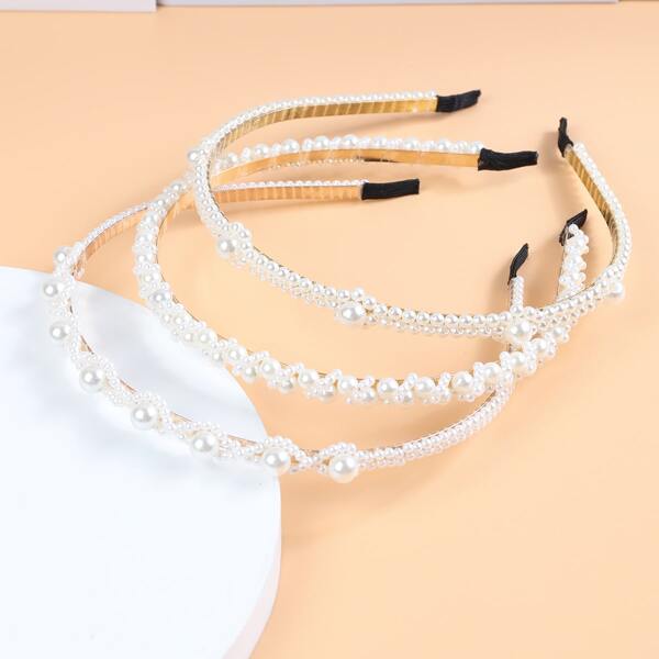 

3pcs Toddler Girls Faux Pearl Hair Hoop, White