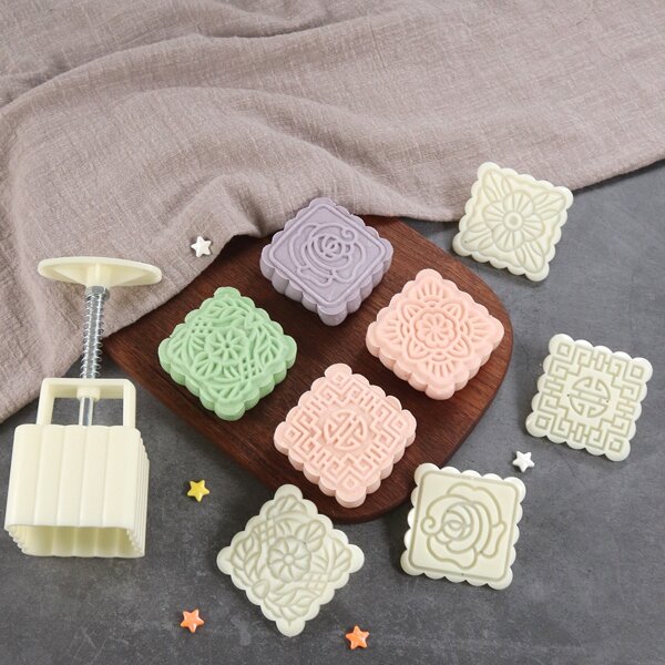 

5pcs Mooncake Press Mold Set, White