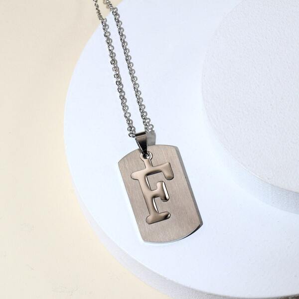 

Men Letter Charm Necklace, Silver