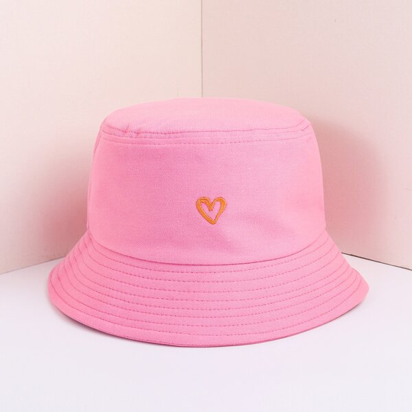 

Heart Embroidery Bucket Hat, Pink