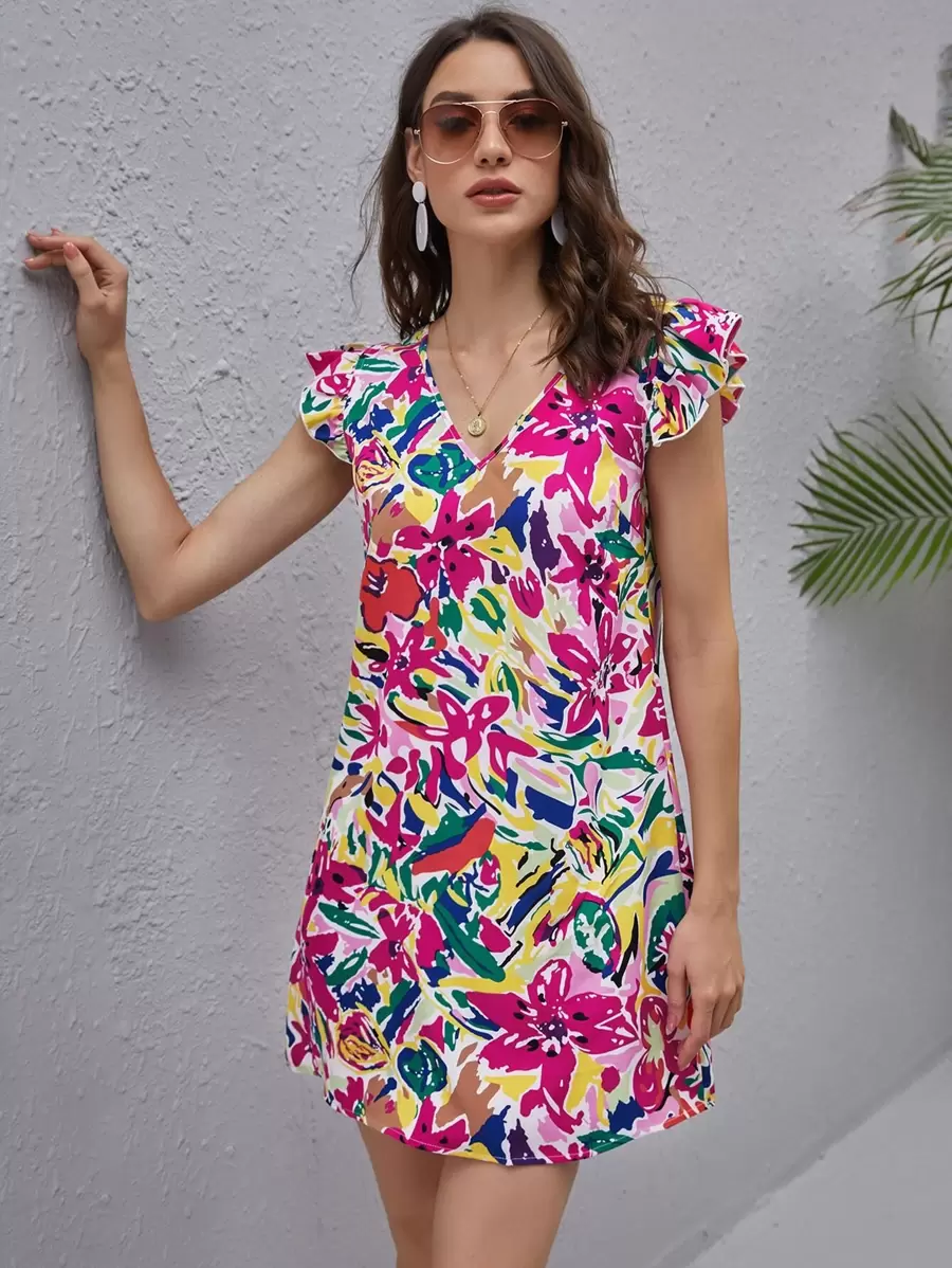 SHEIN VCAY Đầm Xù Hoa Boho - Nhiều màu - Xem 1