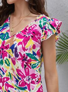 SHEIN VCAY Đầm Xù Hoa Boho - Nhiều màu - Xem 5