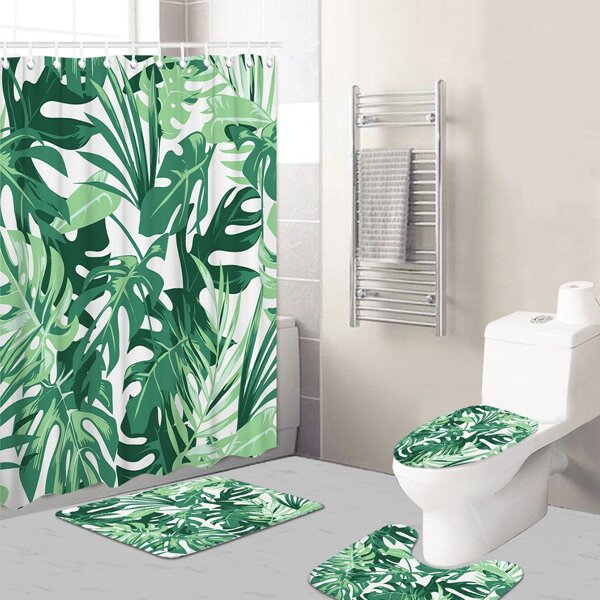 

1pc Leaf Print Shower Curtain Or 1pc Bath Mat, Multicolor