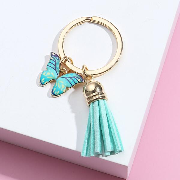 

Tassel & Butterfly Charm Keychain, Mint green