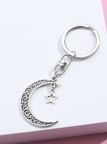 街头月亮和星星吊饰钥匙扣汽车配件包饰学校可爱哥特千禧年万圣节配饰教师节圣诞节礼物创意包袋挂绳带身份证夹汽车配件包饰 - 銀色 - 查看 2