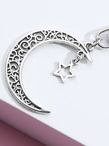 街头月亮和星星吊饰钥匙扣汽车配件包饰学校可爱哥特千禧年万圣节配饰教师节圣诞节礼物创意包袋挂绳带身份证夹汽车配件包饰 - 銀色 - 查看 3