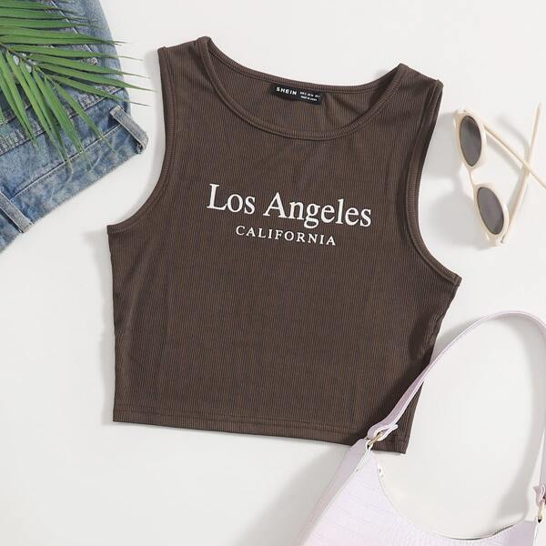 

Letter Graphic Tank Top, Chocolate brown